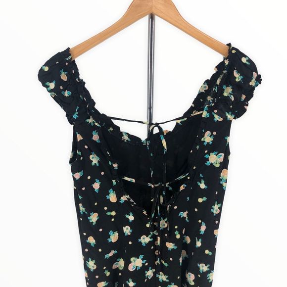 Free People Like A Lady Black Floral Printed Mini Dress Tie Back Short sz Small - Picture 7 of 15